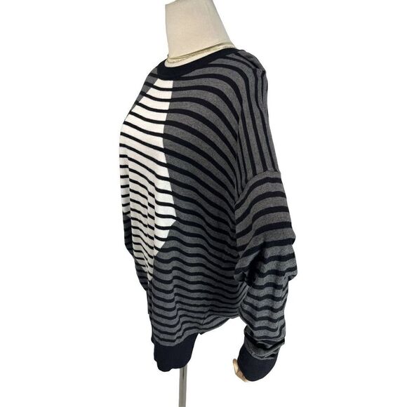 Planet by Lauren G Striped Oversized Sweater OSFM Black White Gray Striped - Picture 2 of 8